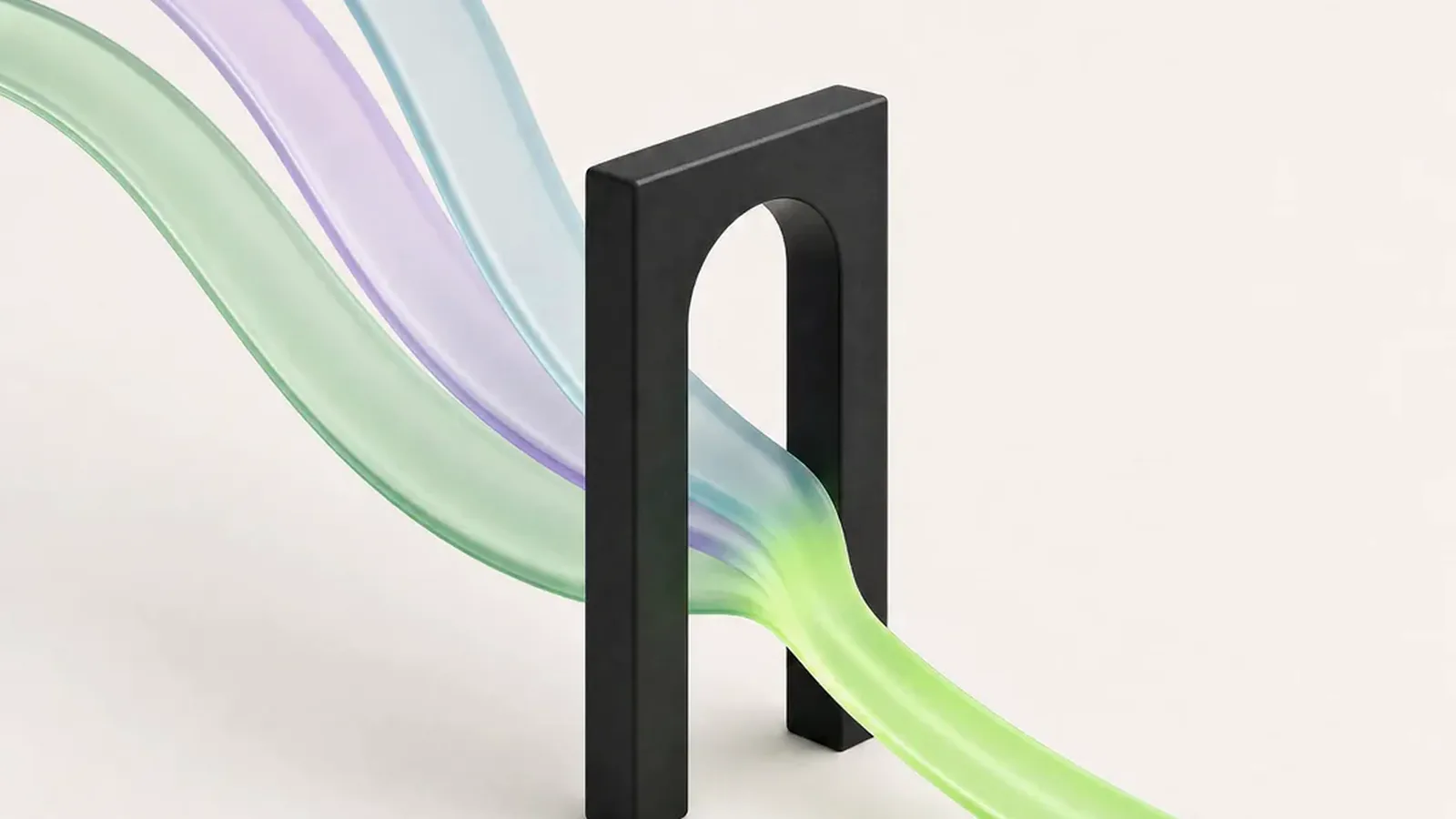 Translucent paths pass through a black decision gate, representing a business deciding what should and should not be automated.